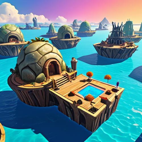 Home 4 A digital artwork showcasing various NFT platforms (OpenSea, Rarible, SuperRare, Foundation) as floating islands in a vibrant, interconnected metaverse. Each island should visually represent the platform's unique characteristics, with OpenSea as a bustling marketplace, Rarible as a community hub, SuperRare as an exclusive gallery, and Foundation as a modern art museum.